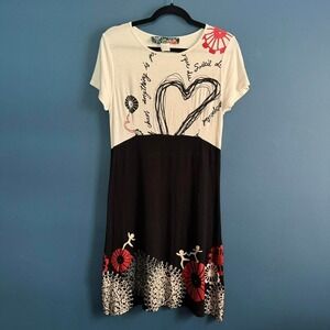 Desigual x Cirque‎ Du Soleil Dress Women's Size 8 2011 Black White Red Glitter